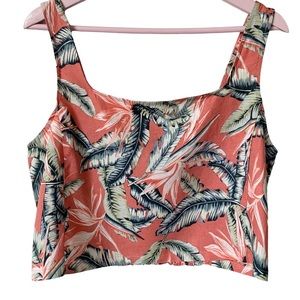 CHRISTIAN SARIANO Coral Linen Blend Cropped Tropical Top Size Large NEW